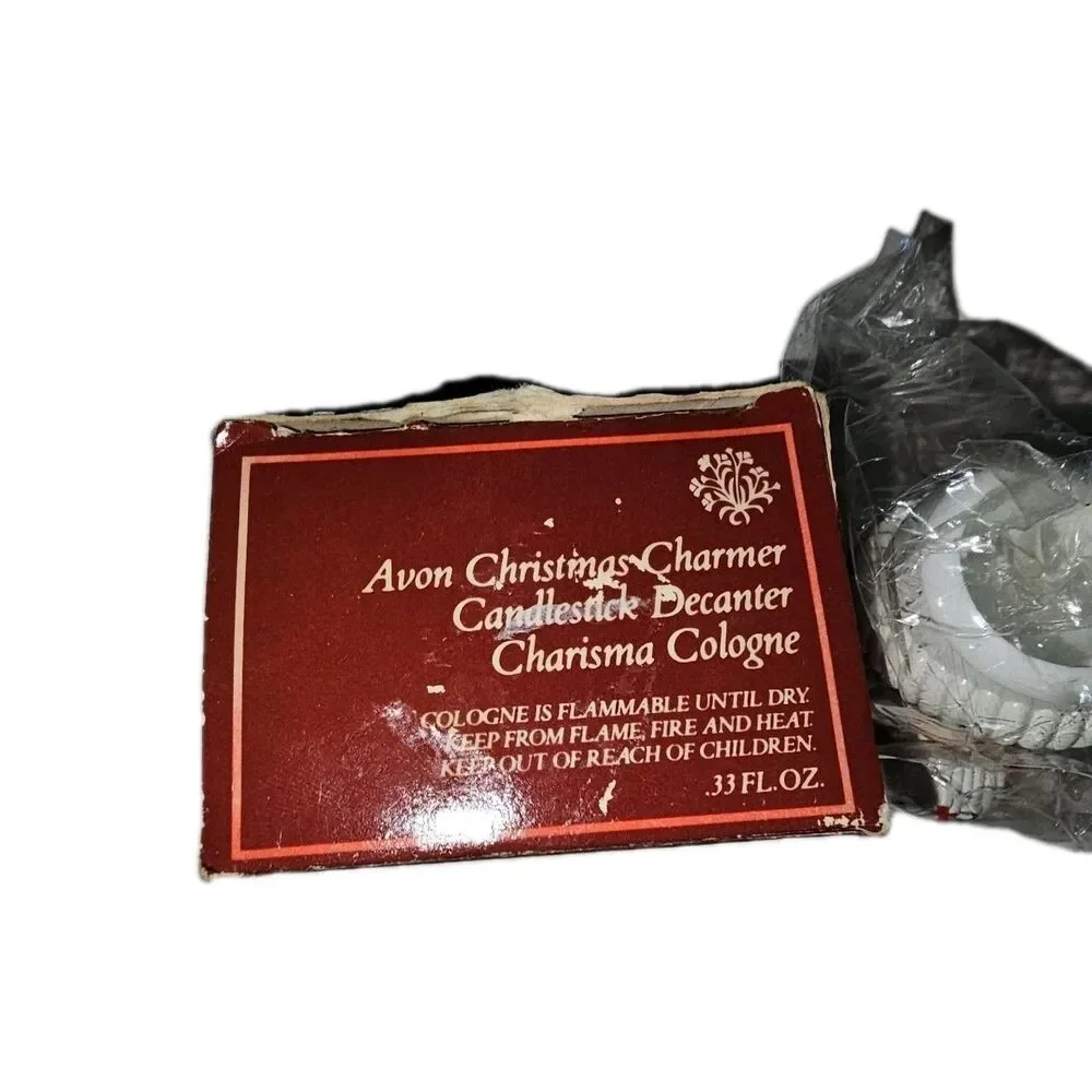 AVON Christmas Charmer Candlestick Decanter & Charisma Cologne with Box 1981